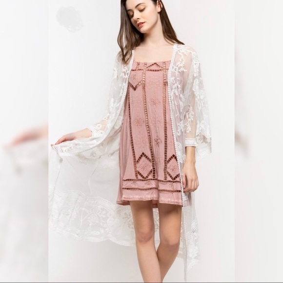 Kimono Crochet Lace Coverup Cardigan S/M M/L - Picture 3 of 4